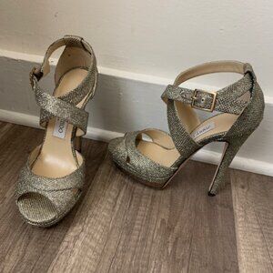 Jimmy Choo Kayak Gold Glitter Platform EU 37 US 7